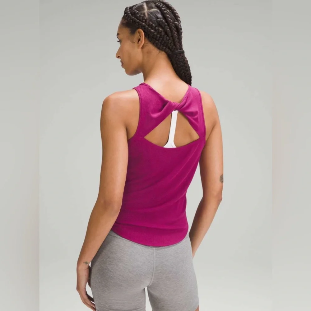 SOLD NWT Ribbed Modal Silk Twist Back Yoga Tank Magenta Purple - Picture 7 of 7